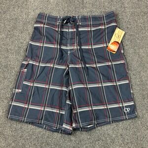 OP Ocean Pacific Mens Size Medium W34 Plaid Blue Board Shorts Swim Trunks NEW